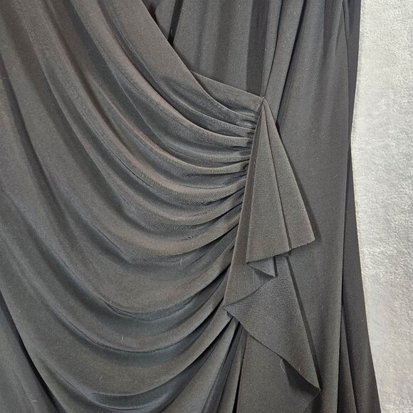 Jones Studio Draped Ruffle Midi Dress Womens Size 14 Black Party fitted cocktail - Picture 4 of 13